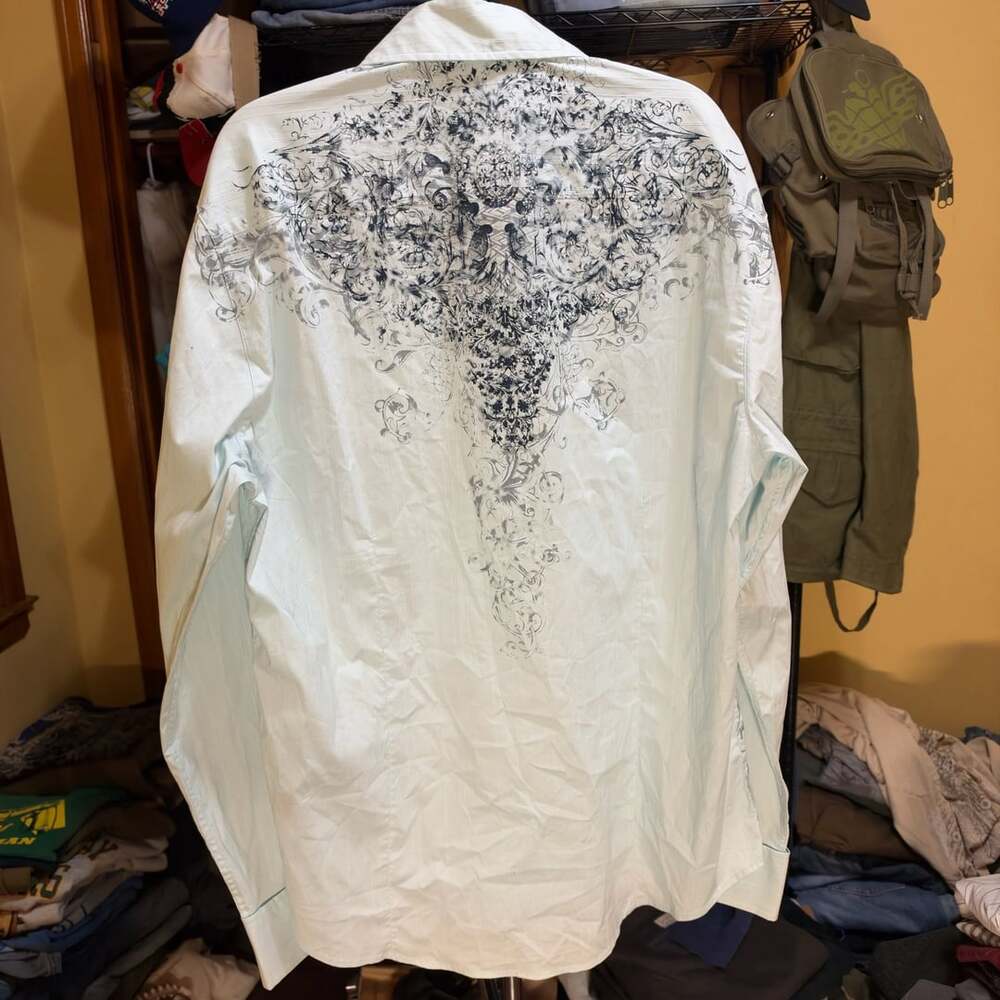 7 Diamonds Y2K Long Sleeve Button Down Shirt Size XL Light Blue Black